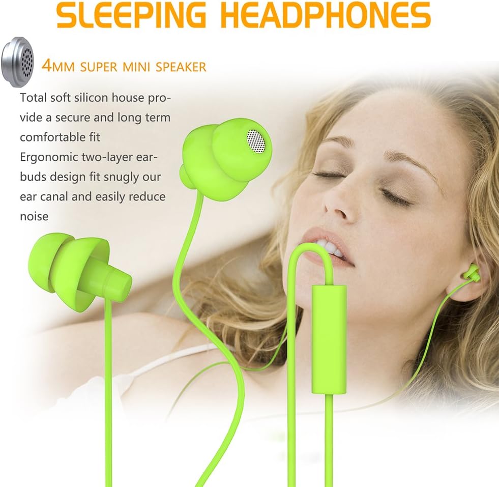 MAXROCK Sleep Earbuds,Ultra Soft Lightweight Sleep Earphones Headphones with Volume Control and Mic for Insomnia, Side Sleeper, Snoring, Air Travel, Meditation & Relaxation (Acid Blue)