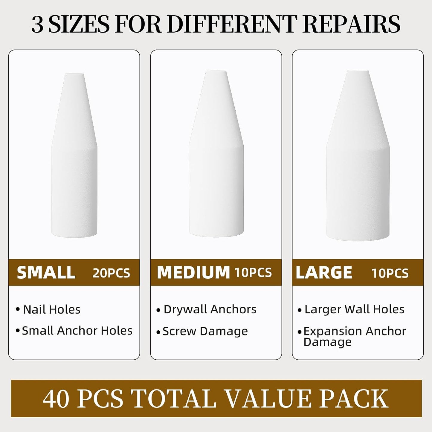Drywall Hole Repair Kit 40Pcs, Wall Hole Filler for Small Nail Holes with Scraper & Gloves, No Sanding No Tools Required, Quick Drywall Patch Plugs for Renters Home Repair Move-Out