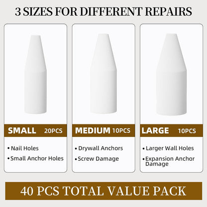 Drywall Hole Repair Kit 40Pcs, Wall Hole Filler for Small Nail Holes with Scraper & Gloves, No Sanding No Tools Required, Quick Drywall Patch Plugs for Renters Home Repair Move-Out