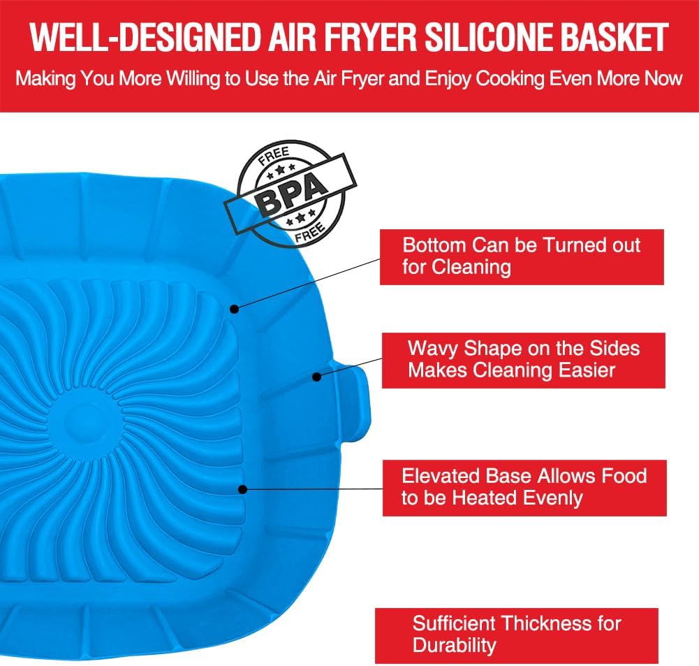 Air Fryer Silicone Liners for 2 to 3 QT Small Air Fryers, Non-Stick Reusable Silicone Pot Basket Bowl Liner Baking Tray Air Fryer Accessories, 2 Pack Square Airfryer Liner Insert