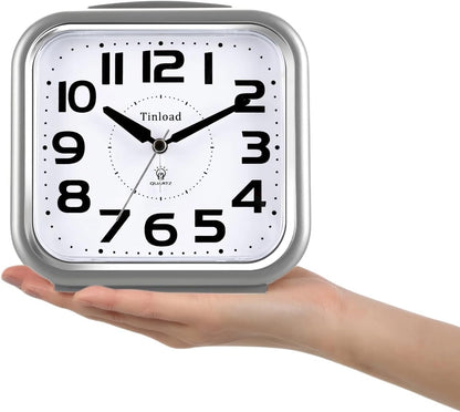 Tinload 5.5" Large Analog Alarm Clock Silent Non Ticking, Gentle Wake, Beep Sounds, Increasing Volume, Battery Operated Snooze and Manual Light, Easy Set, Black (Best for Elder)