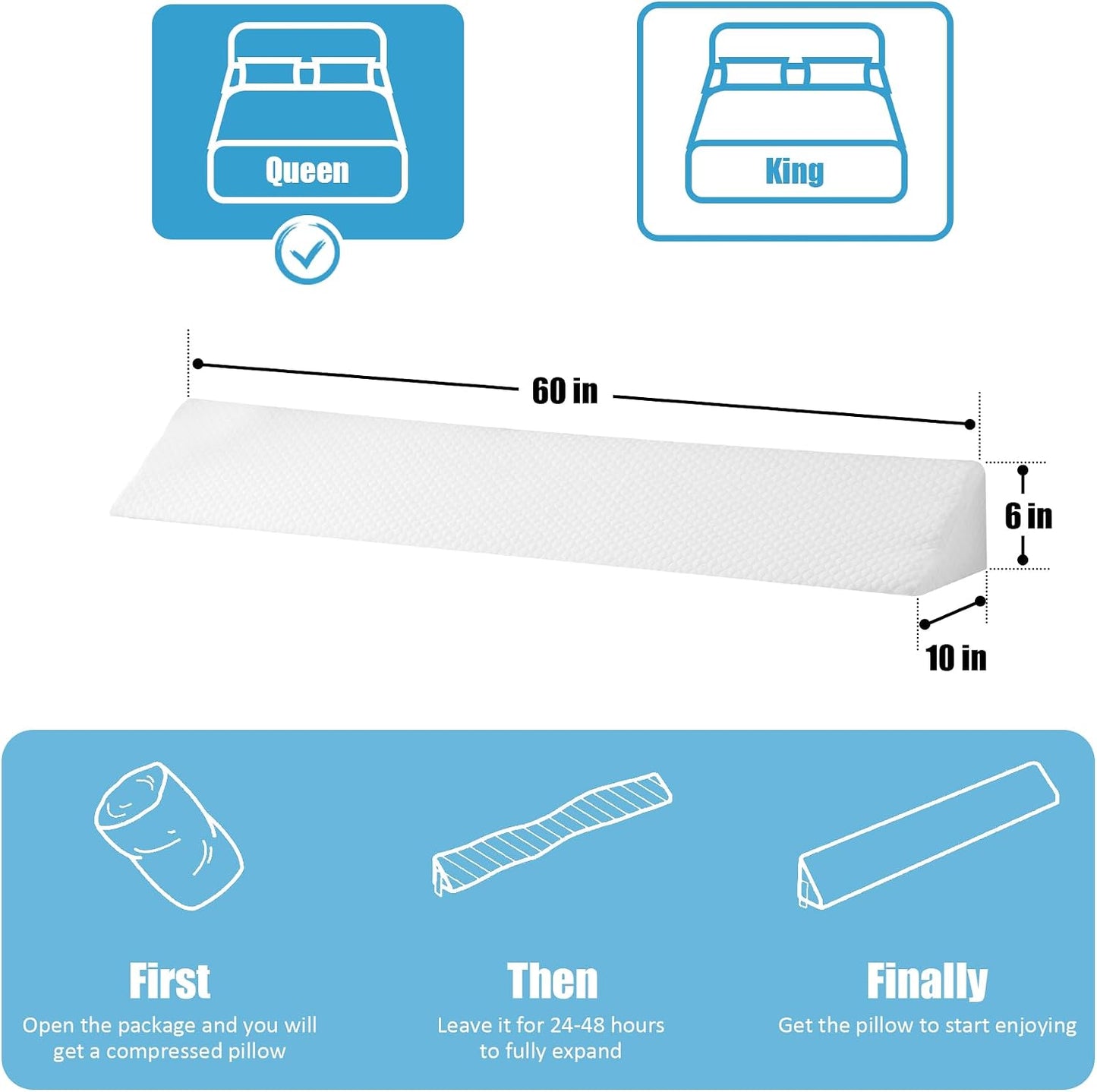 MEGCXIT King Bed Wedge Pillow for Headboard, 76"×10"×6", White | Bed Gap Filler, Triangle Pillow Wedge for Headboard Gap, Bolster Pillows for Beds, Anti-Slip Mattress Wedge Gap Filler