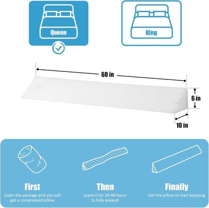 MEGCXIT King Bed Wedge Pillow for Headboard, 76"×10"×6", White | Bed Gap Filler, Triangle Pillow Wedge for Headboard Gap, Bolster Pillows for Beds, Anti-Slip Mattress Wedge Gap Filler