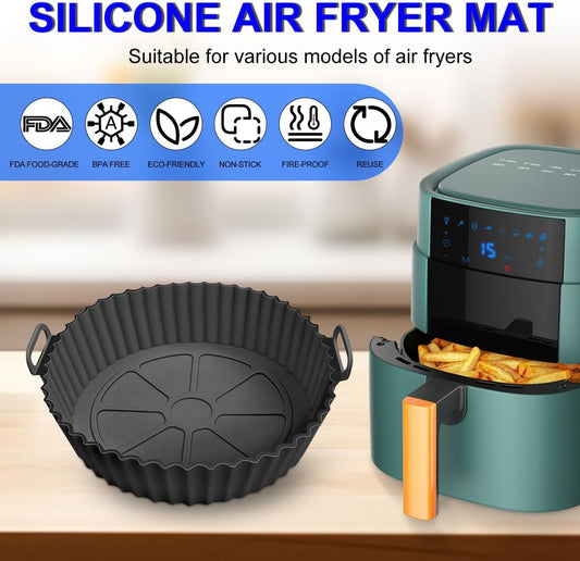 2 Pack 8 Inch Air Fryer Silicone Liners Pot,Air Fryer Basket Liners, Silicone Baking Tray Pots for 3 to 5 Qt for Air fryer Oven Reusable Baking Tray Oven Accessories (Gray)