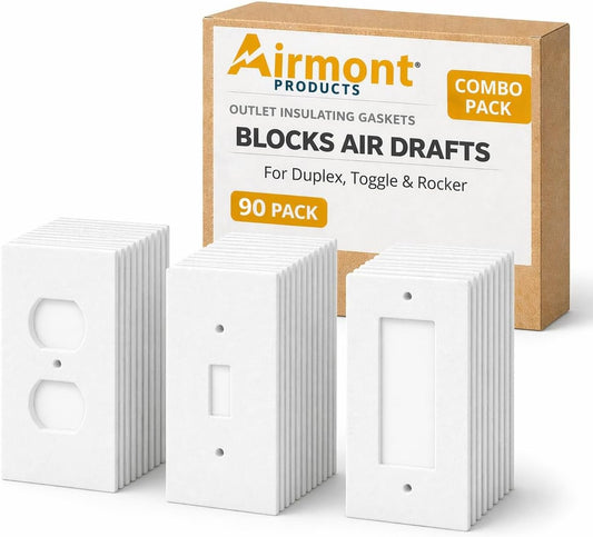 (30 Pack) Airmont Products Combination Pack Outlet Insulation Draft Sealers – Foam Gasket Insulation Pads for Duplex, Toggle & Rocker Switches, Electrical Wall Plates & Outlet Covers, Air Seal Stopper