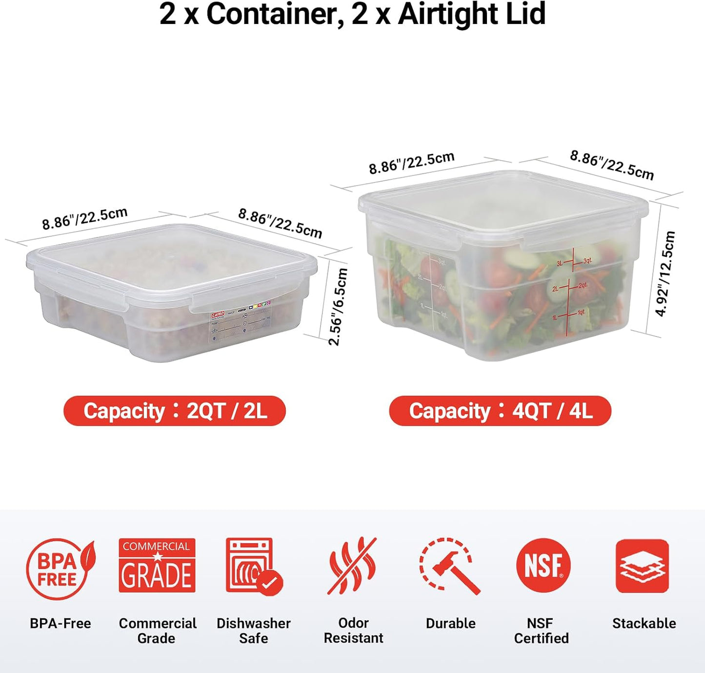 2 Pack 18 QT BPA-Free Translucent Polypropylene Airtight Food Storage Containers, Labeling Area, Stackable Bulk Storage for Flour, Rice, Sugar & Pet Food