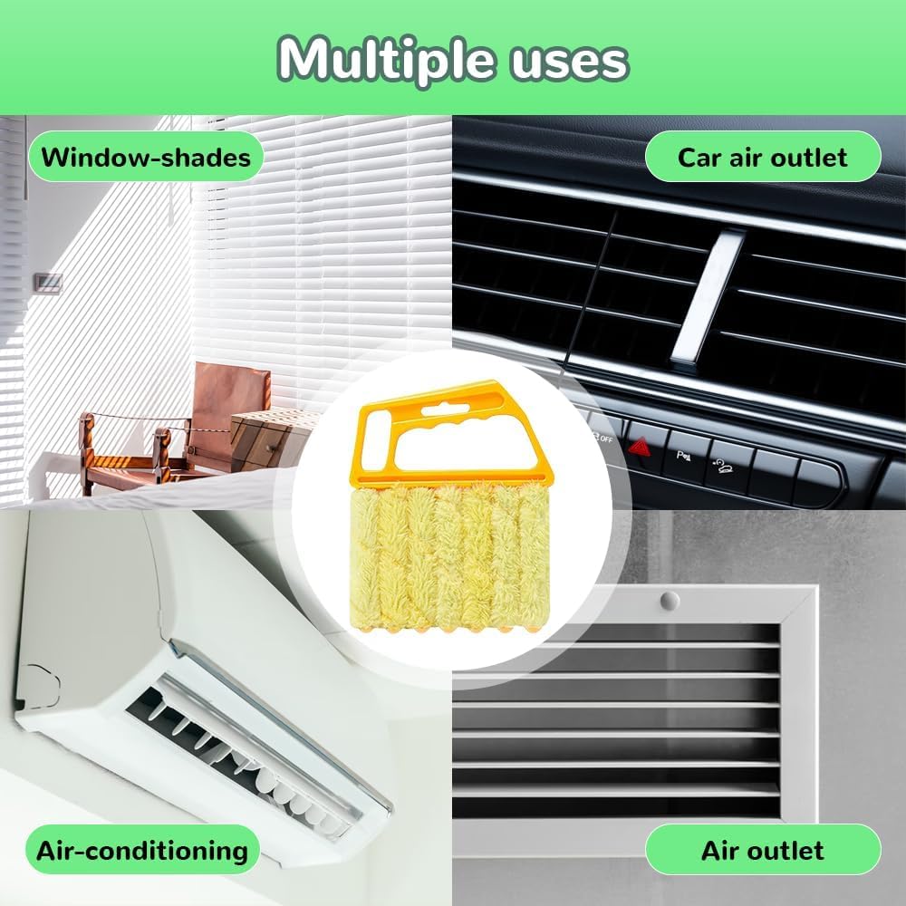 Window Blind Cleaner Duster Tool, 7 Finger Scrub Brush with Washable Microfiber Sleeves, Color Coded Cleaning Kit for Mini Vertical Blinds, Air Conditioner Vents and Fans