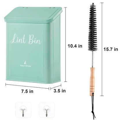 SUBEKYU Magnetic Lint Bin for Laundry Room Organization and Storage,White | Wall Mounted Metal Lint Box Holder Trash Can with Lid for Dryer,Lint Basket for Laundry Room Decor