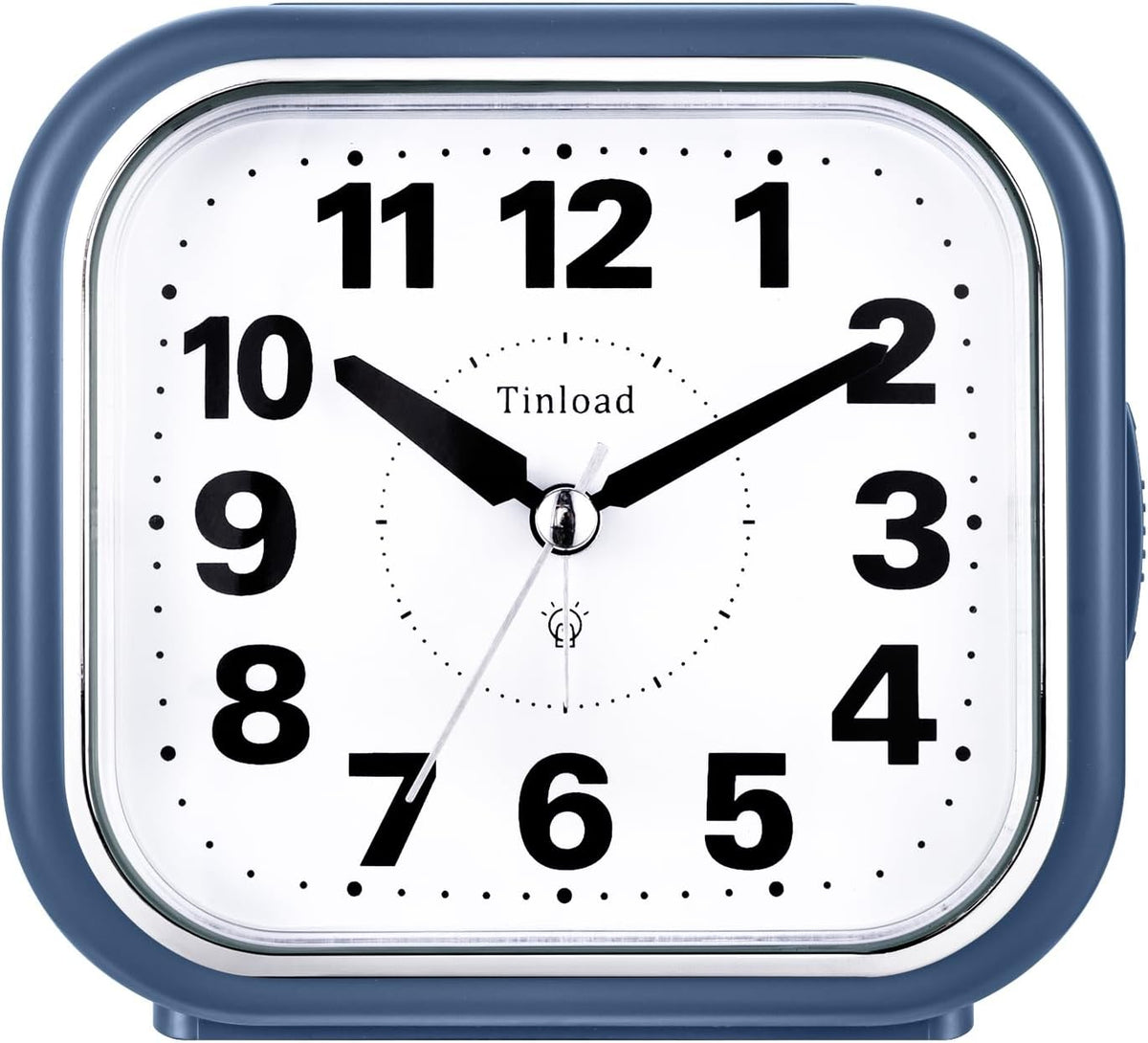 Tinload 4.3" No Ticking Analog Alarm Clock,Silent Readable for Seniors,Easy to Set,Gradual Rise Alarm,Big Numbers,On/Off Switch on Side,Gentle Wake,Snooze,Lighted on Demand,Battery Operated,Black