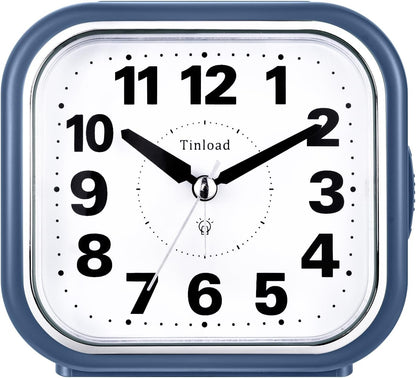 Tinload 4.3" No Ticking Analog Alarm Clock,Silent Readable for Seniors,Easy to Set,Gradual Rise Alarm,Big Numbers,On/Off Switch on Side,Gentle Wake,Snooze,Lighted on Demand,Battery Operated,Black