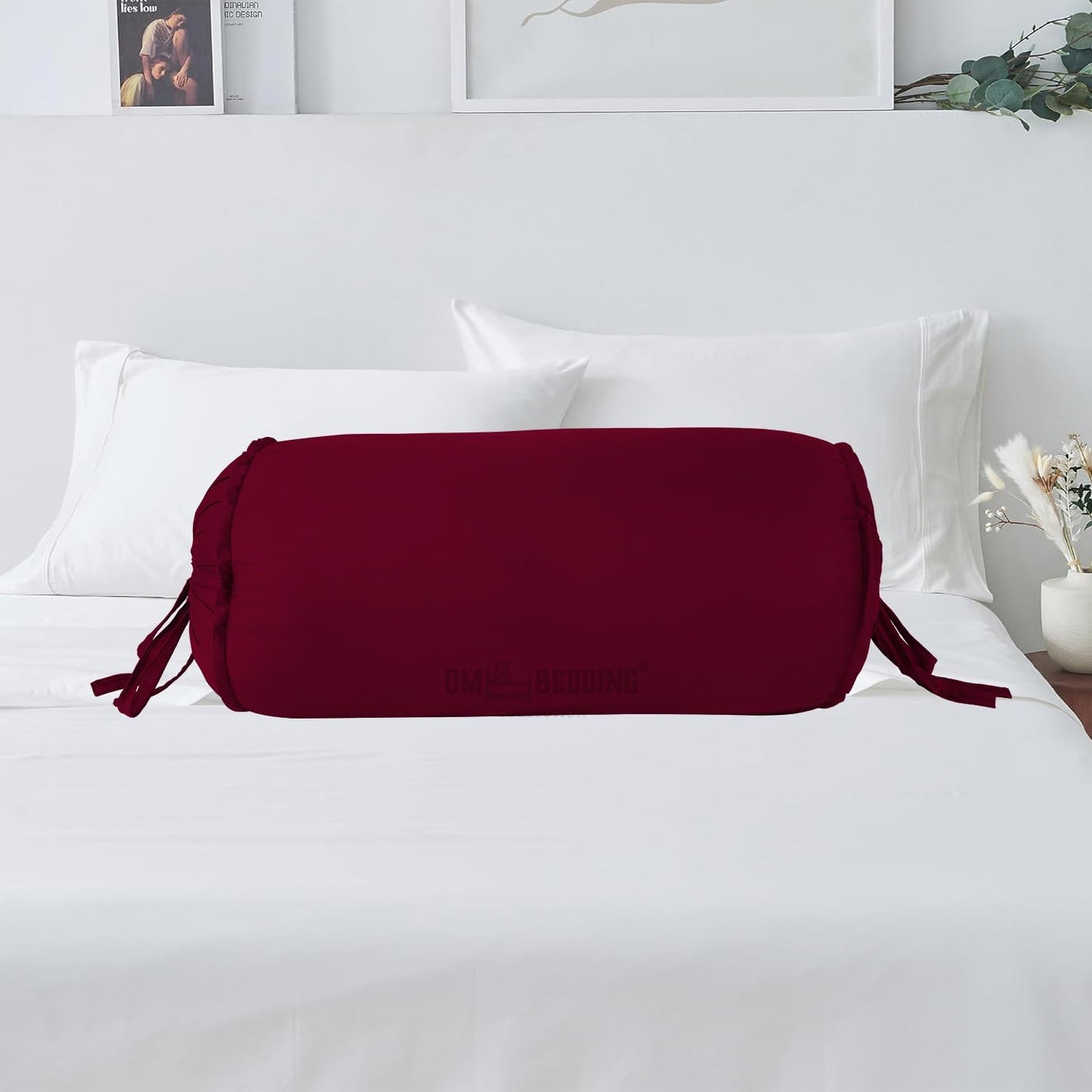 SAHARBEDDINGS 2 Pieces Cervical Neck Roll Pillow Cover with Cotton Bolster Pillowcases for Cylindrical Cushion and Drawstring Closure Round Neck Pillowcase (Plum, Roll Pillow 18x3 Pack of 2)