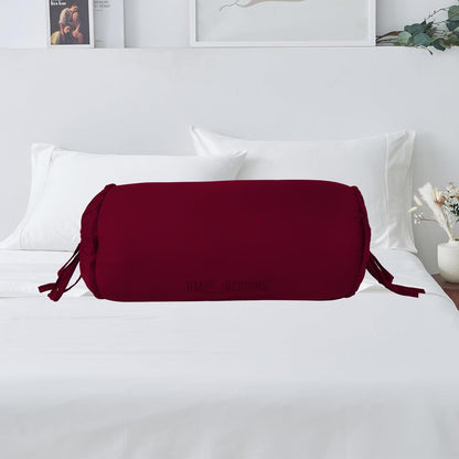 SAHARBEDDINGS 2 Pieces Cervical Neck Roll Pillow Cover with Cotton Bolster Pillowcases for Cylindrical Cushion and Drawstring Closure Round Neck Pillowcase (Plum, Roll Pillow 18x3 Pack of 2)