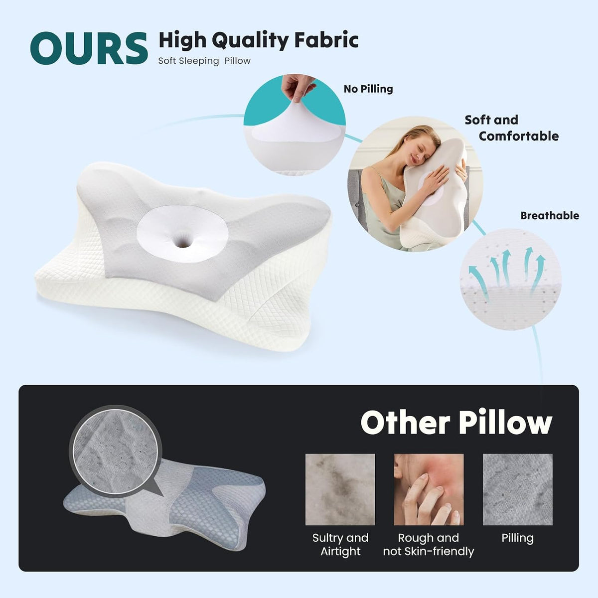 Sweetcrispy Cervical Pillow for Neck Pain Relief, Cooling Memory Foam