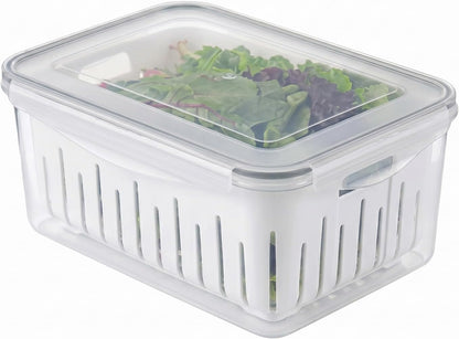 11.4 Cup Produce Saver Container for Fridge with Colander 2.7L | Airtight Fruit & Vegetable Storage Bin, Removable Strainer Basket, BPA-Free, Stackable, White Colander