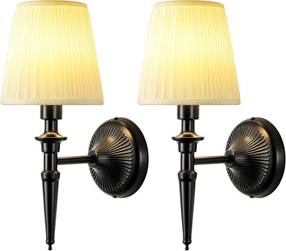 Battery Operated Wall Sconces Set of 2, Wireless Rechargeable Wall Lights with 12 RGB Colors and 3CCT Dimmable, Small Fabric LED Wall Lamps for Bedroom, Living Room, Hallway, Gold