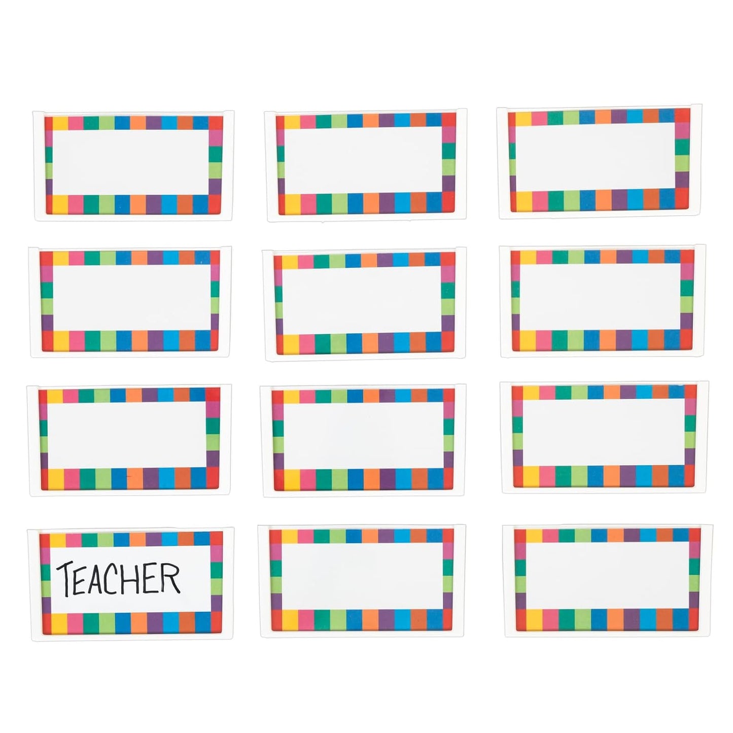 Really Good Stuff Basket & Bin Label Holders with Labels, 12-Pack | Storage for Classroom Organization, Plastic Label Clip & Holder for Baskets, Clear & Durable