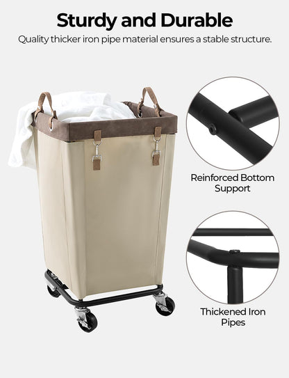 StorageWorks 160L Laundry Basket with Wheels, Rolling Hampers for Clothing | Beige Laundry Basket with Wheels, Metal Frame & Handles, Rolling Hamper for Bedroom, Bathroom, Dorm, Hotel