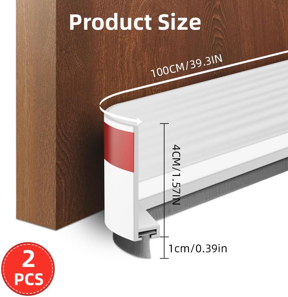 Ainiv Door Draft Stopper Under Door Seal, 2" W x 39" Cutable Soundproof Door Seal, Adhesive Under Door Sweep Weather Stripping Soundproof Kit, Under Door Draft Stopper Seals Anti-Collision-Black