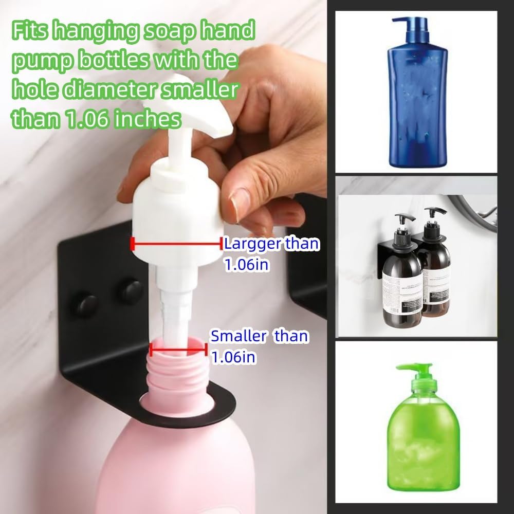 Soap Bottle Dispenser Holder Wall Mount 3PCS, Stainless Steel Bottle Holder Set Shampoo Conditioner Body Wash Dispenser Hanger Rack Shampoo Hole for 1.06in Holder for Kitchen Bathroom-Black