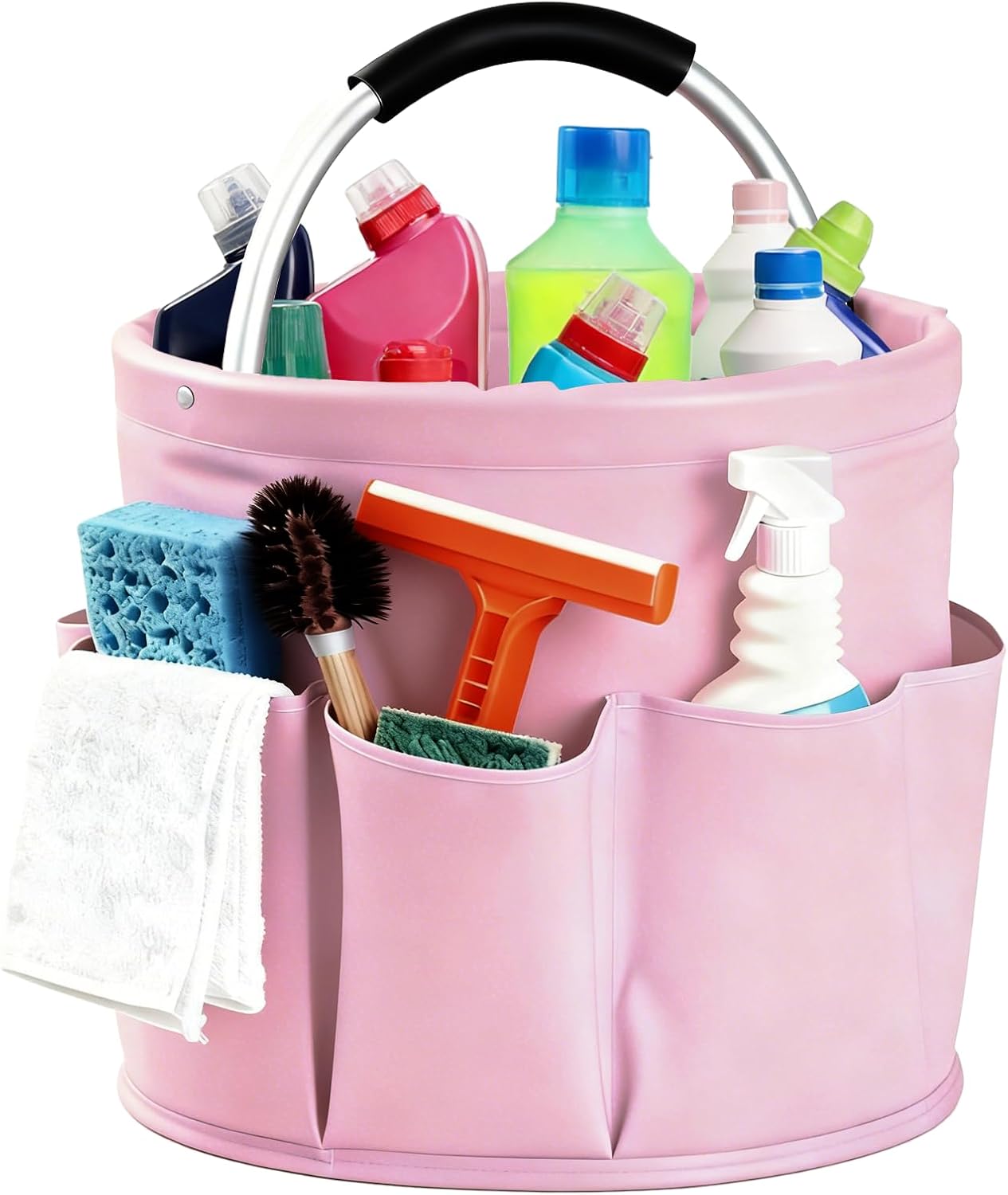 Cleaning Caddy with Handle, for Cleaning Supplies Organizer Bucket | Foldable Storage Tote with 6 Pockets,17L Large Capacity Basket for Household Organizer,Laundry Room,Bathroom & Home