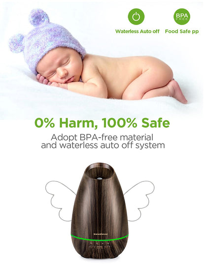 InnoGear 400ml Essential Oil Diffusers for Home Scent Humidifier, Brown | Adjustable Mist, Automatic Shut-Off, Cool Mist Humidifier, Ultrasonic, Large Room, Run up to 10hrs, Waterless Auto Off, Home