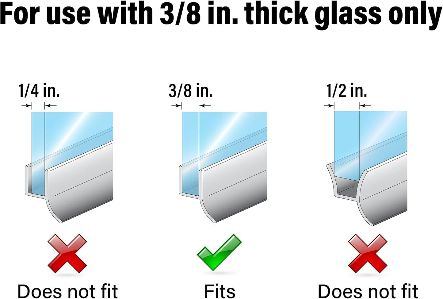 Prime-Line M 6262 Frameless Shower Door Bottom Seal for 1/4 in. Thick Glass Doors, Single Flap, 36 in., Clear Vinyl (Single Pack)