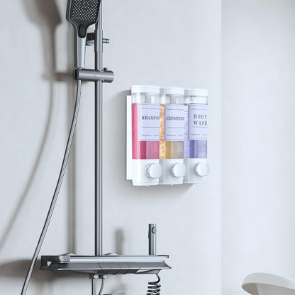 Shampoo and Conditioner Dispenser, Shower Soap Dispenser Wall Mounted, Shampoo Dispenser for Shower Wall No Drill, Bathroom Body Wash Dispenser 3 * 350ml Silver 3 Chamber