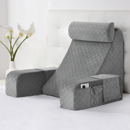 Vekkia 19'' Reading Pillow for Adults with XL Side Pockets, Adjustable Arms | 45° Back Support Chair for Sitting in Bed, Washable Cover, Perfect for Gaming, Watching TV, Relaxing, or Recovery, Gift Idea