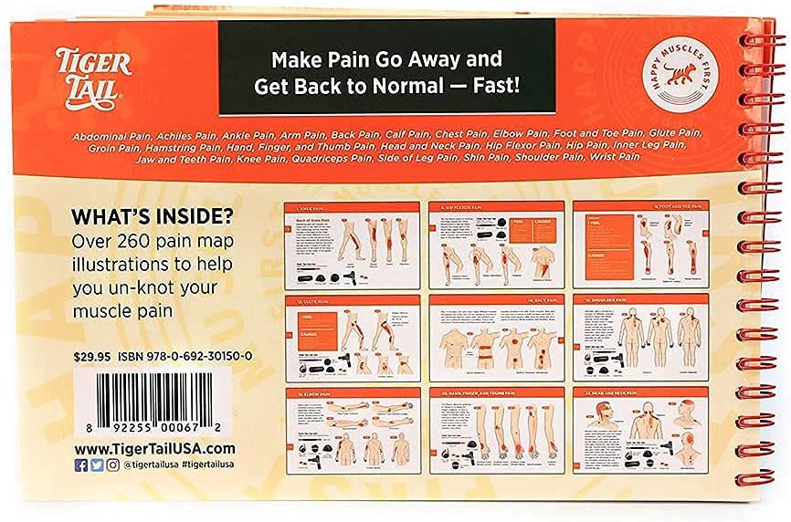 Tiger Tail Bundle: 18in Portable Massage Stick Portable Roller + Happy Muscles Book