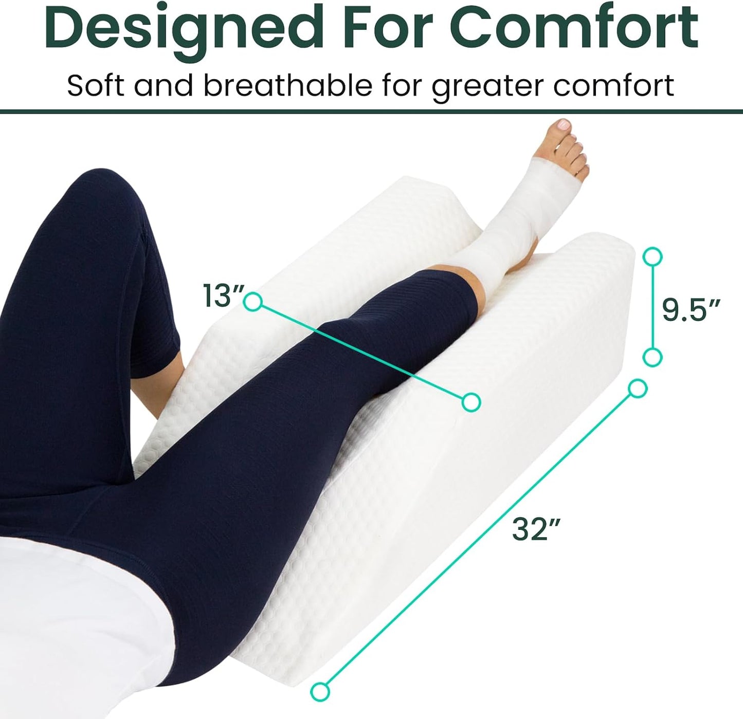 Xtra-Comfort Leg Elevation Pillow- Leg Wedge for Knee, Swelling, Elevation, After Surgery Must Haves - Post Surgery, Knee Pain Relief - Breathable for Knee, Ankle and Foot - Improve Blood Circulation | After Surgery Must Haves - Post Surgery, Knee Pain