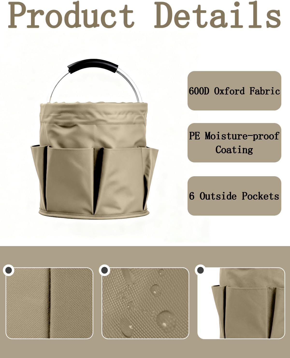 Cleaning Caddy with Handle, for Cleaning Supplies Organizer Bucket | Foldable Storage Tote with 6 Pockets,17L Large Capacity Basket for Household Organizer,Laundry Room,Bathroom & Home