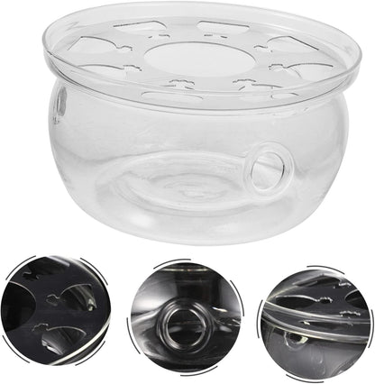 Chic Glass Teapot Warmer Round Heating Base Household Teapot Heater for Loose Leaf and Blooming Tea Removable Infuser Compatible Tealight Candles