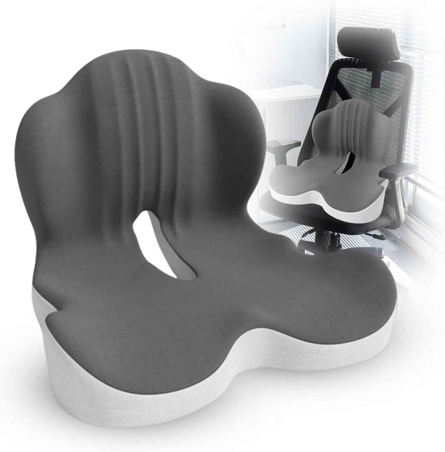 Large Memory Foam Seat Cushion Lumbar Support Pillow for Sciatica & Tailbone Pressure Relief Coccyx Pad for Office Chair, Car,Wheelchair,Home,Office