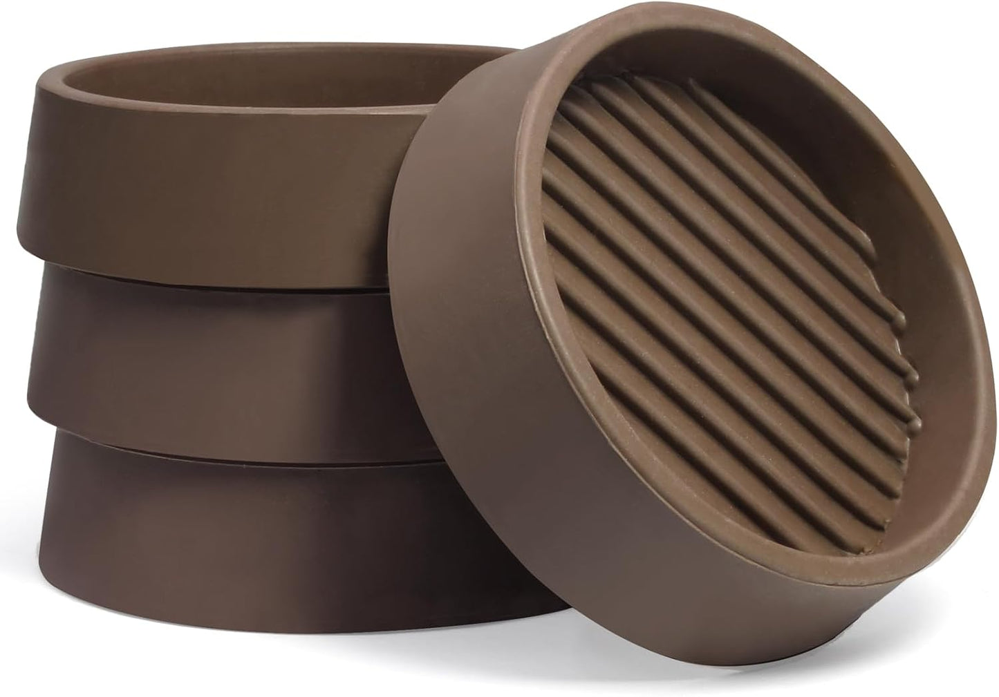 4 Pack 1.5 Inch Round Rubber Caster Cups Floor Protector Brown | Dense Rubber Anti-Slip Firm Grip, Floor Protection From Scratches, Slide-In No Tools Needed, Blends With Wood Metal Finishes