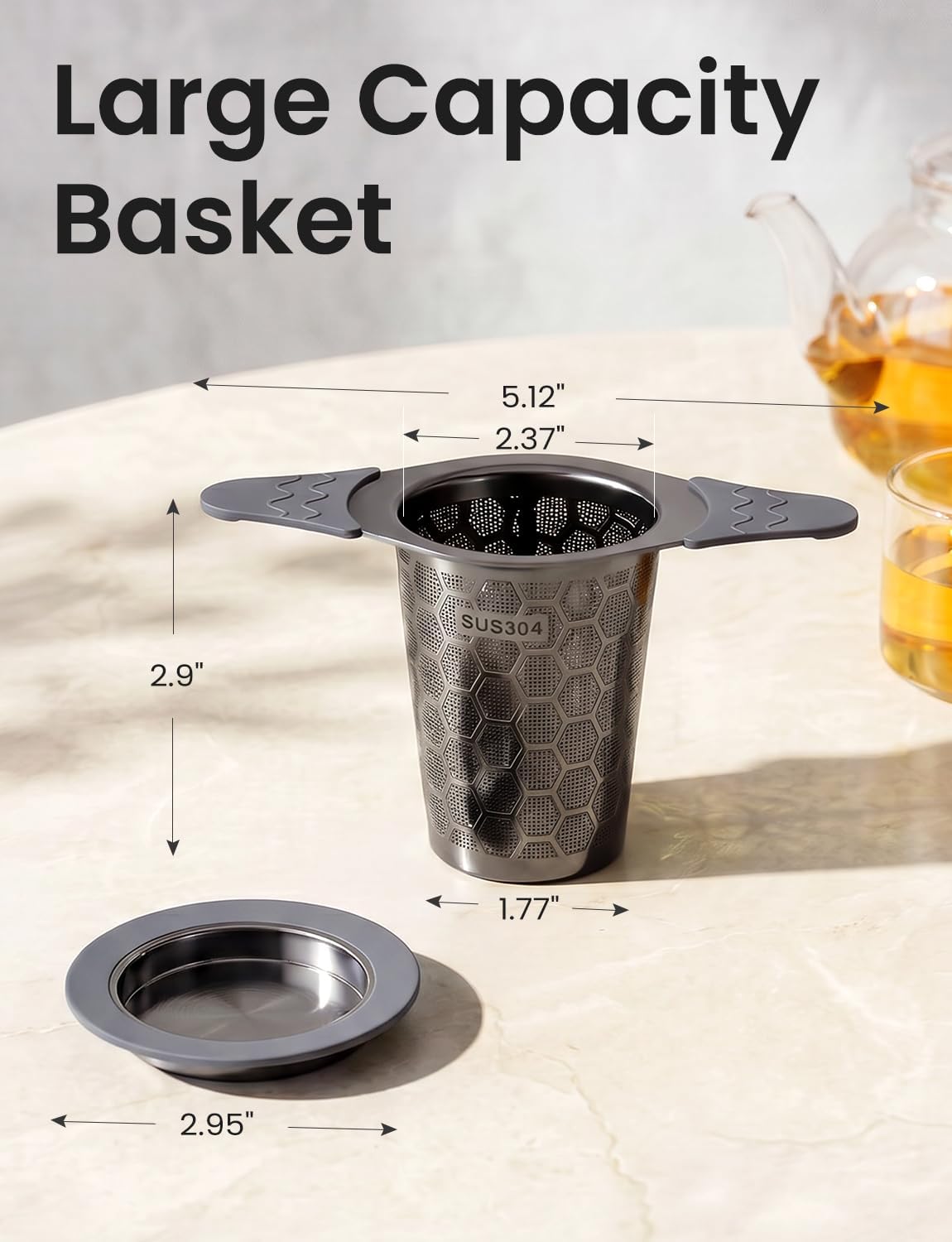 Tea Infuser for Loose Leaf Tea,Stainless Steel Tea Infuser with Heat Proof Silicone Handles,Extra Fine Mesh Tea Strainers Filter Fine Tea Leaves Effectively,Fits TeaPots/Mugs