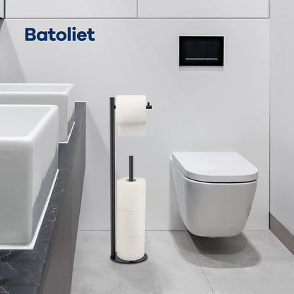 Toilet Paper Holder Stand, Bathroom Free Standing with Storage, Black | Rustproof Toilet Paper Roll Holder for 4 Rolls,with Non-Slip Stable Base,Bathroom Organizers and Storage
