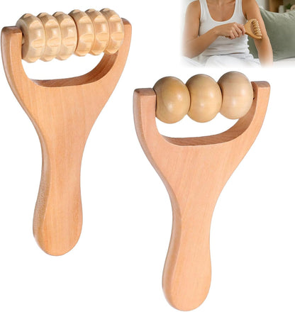 Wooden Massage Roller 2 Pcs 3 Bead 2 Gear