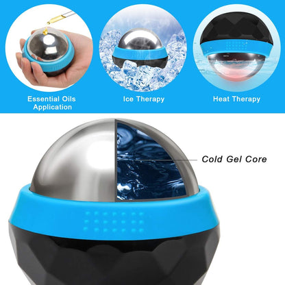Coolrunner Cold Massage Roller Ball, Cryosphere Cold Massage Ball- Heat Therapy & Cold Therapy Relief with Cold Gel Core- Helps with Muscles Recovery and Inflammation for Shoulders, Neck (Black Blue) | Heat Therapy & Cold Therapy Relief, Helps with