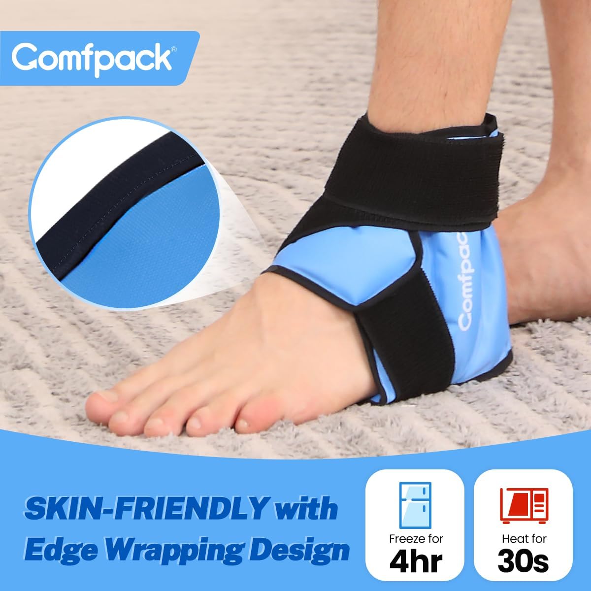 Comfpack Heel Ice Pack Wrap for Plantar Fasciitis Relief, Ankle Ice Pack | FSA Eligible, Ice Pack for Injures Reusable, Gel Cold Pack Warp for Achilles Tendonitis, Swelling, Ankle Sprain, Heel Pain