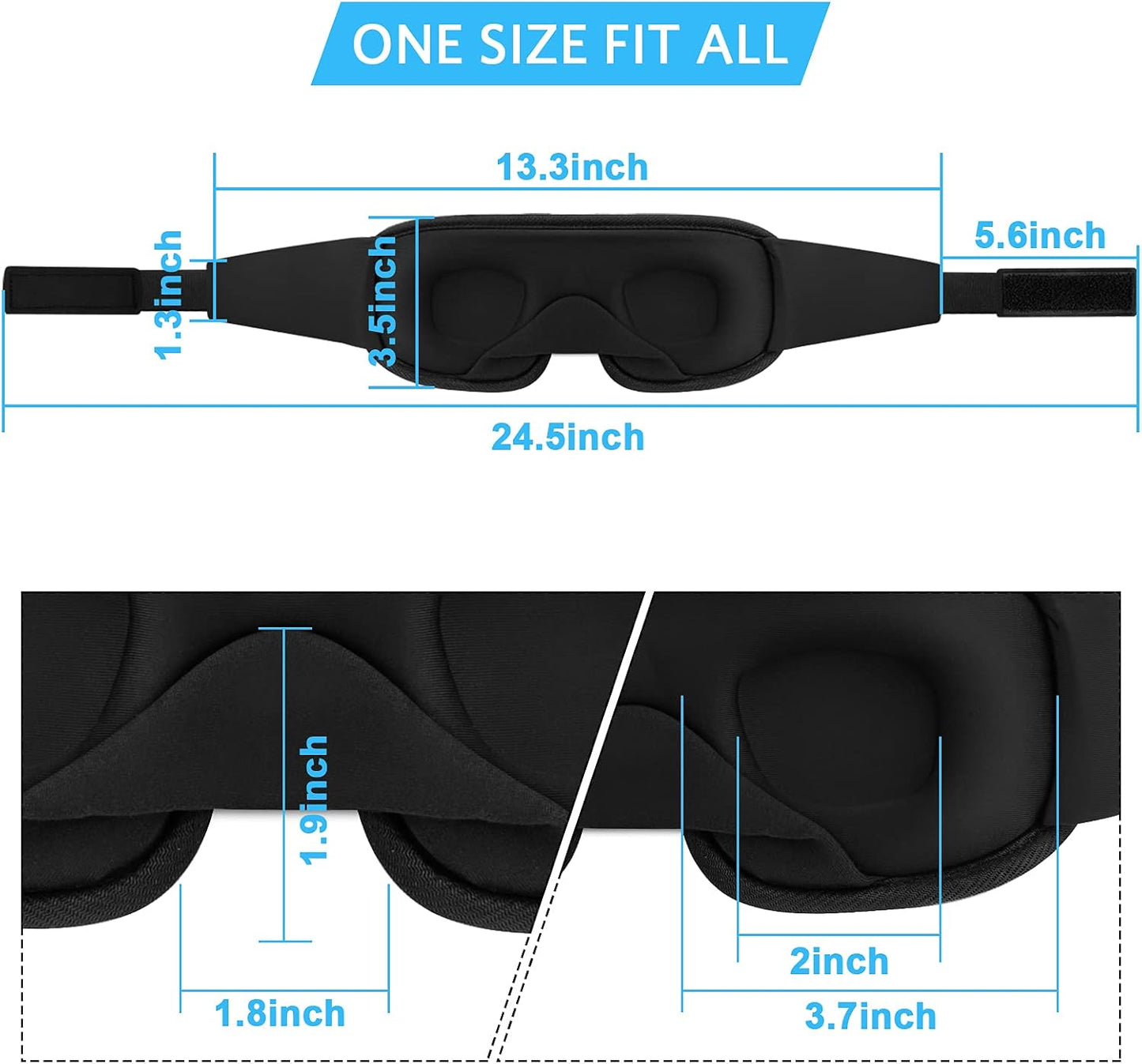 Sleep Mask, Super Soft 3D Contoured Cup Sleeping Mask, Upgraded 100% Blockout Light Sleep Masks for Women Men with Adjustable Strap, Comfortable Concave Molded Eye Covers for Sleeping, Black