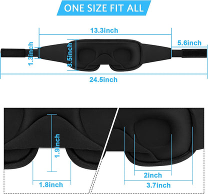 Sleep Mask, Super Soft 3D Contoured Cup Sleeping Mask, Upgraded 100% Blockout Light Sleep Masks for Women Men with Adjustable Strap, Comfortable Concave Molded Eye Covers for Sleeping, Black