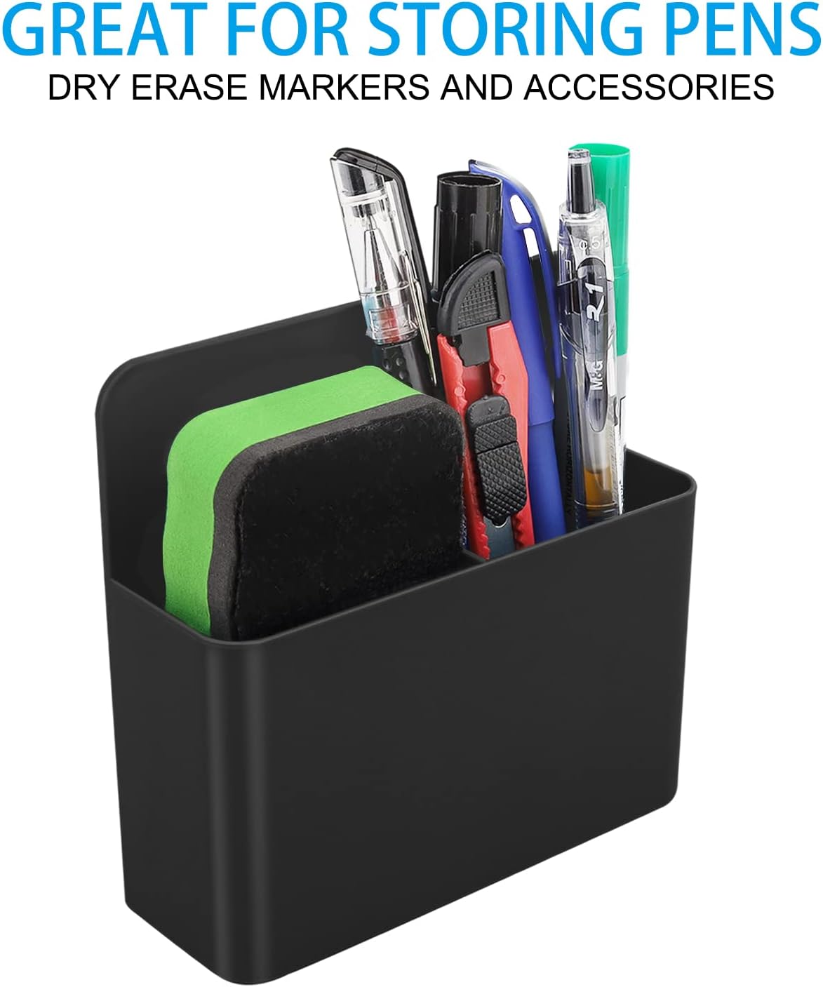 MoKo Magnetic Pen Holder, Pencil Accessories Whiteboard Organizer, White | Magnetic dry erase marker holder has two compartments and an ABS body for whiteboards, refrigerators and lockers.