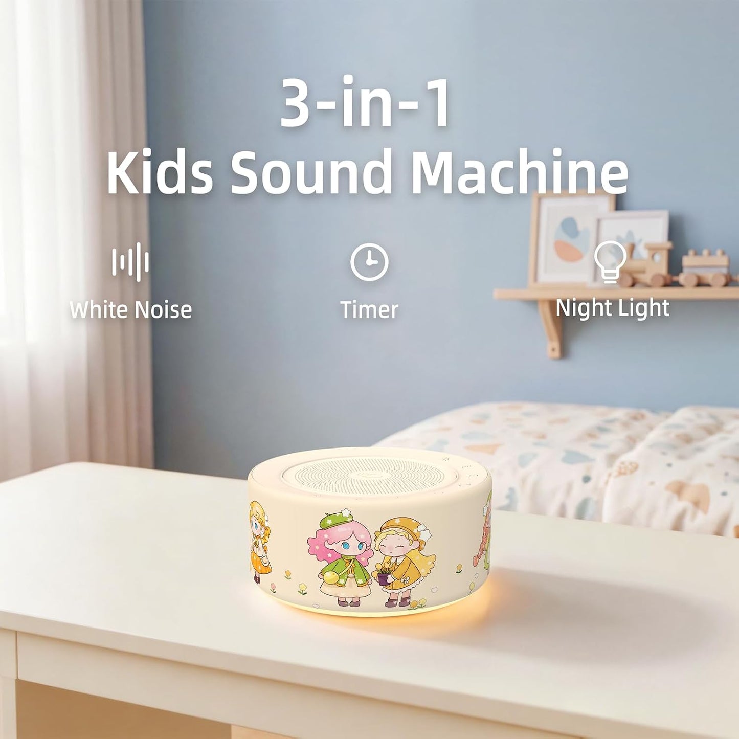 Kipcush White Noise Machine for Baby & Adults, 30 Soothing Sounds, Sleep Sound Machine with 8 Color Night Light, Memory Function, White Noise for Sleeping, Nursery, Office, Travel & Relaxation