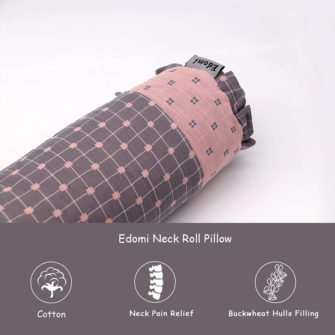 Buckwheat Cervical Neck Roll Pillow, Adjustable Firm Support for Neck Pain Relief, 15.7x6 Inch Buckwheat Hull Pillow for Back Side Sleepers
