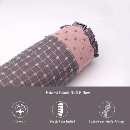 Buckwheat Cervical Neck Roll Pillow, Adjustable Firm Support for Neck Pain Relief, 15.7x6 Inch Buckwheat Hull Pillow for Back Side Sleepers