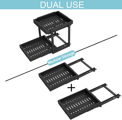 Golener 2-Tier Expandable Pull Out Cabinet Organizer, Cabinet Drawers, 16"D | Cabinet Pull Out shelves, Adjustable Pantry Drawers, Slide Out Drawers for Kitchen Cabinets, Under Sink Organizer, Black