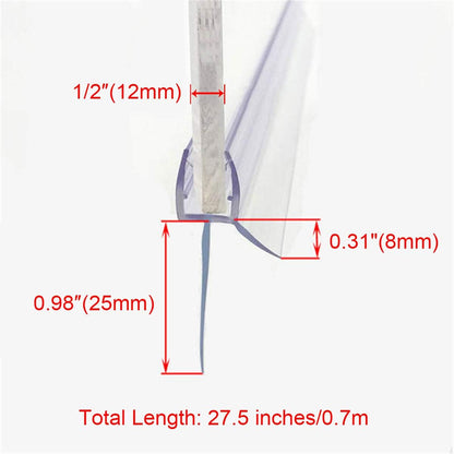 Frameless Shower Door Bottom Seal with Drip Rail 1/4" Thick Glass 27.5" Long Sweep - Glass Door Seal Strip Stop Shower Leaks