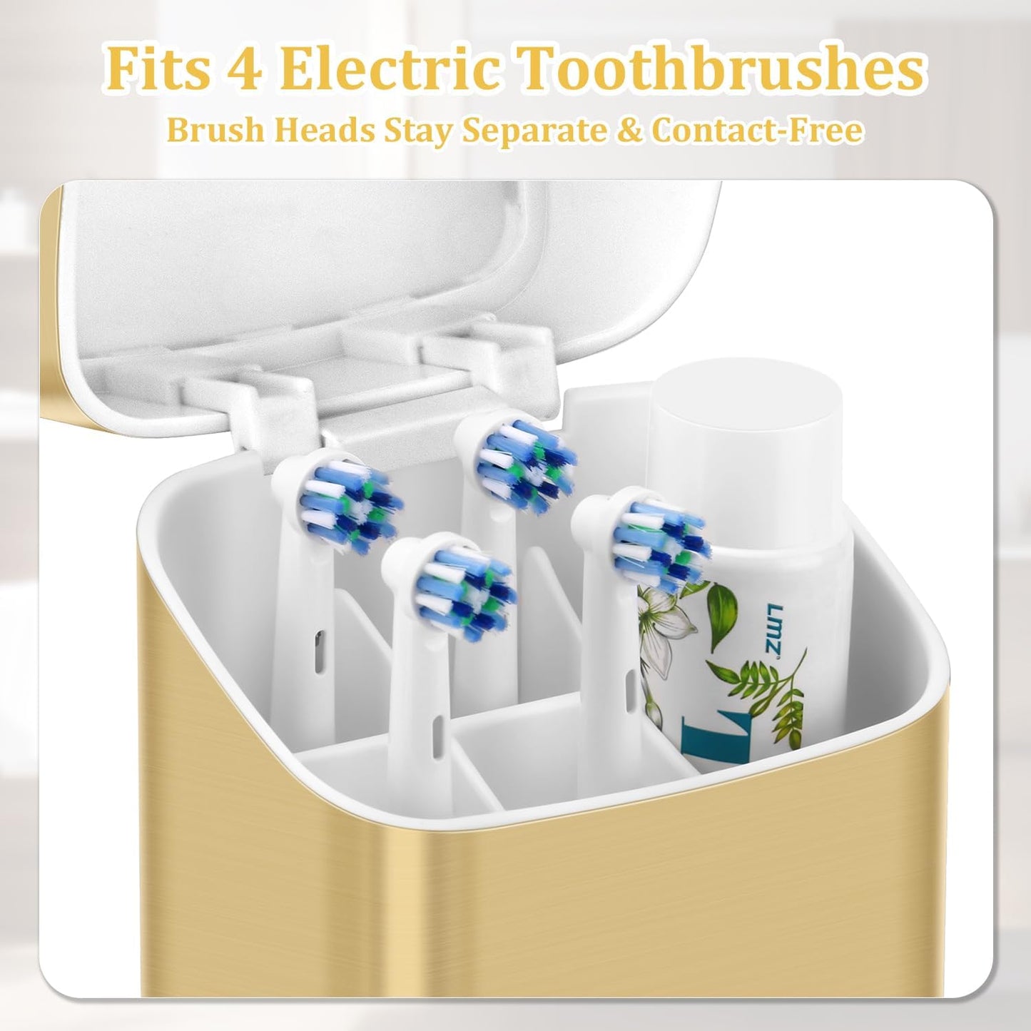 GFWARE Electric Toothbrush Holder with Cover, Ventilated & Drainage, Silver | Detachable 5 Slots Bathroom Organizer for Toothbrush & Toothpaste, Waterproof & Dustproof, Electric Toothbrushes Under 10 In