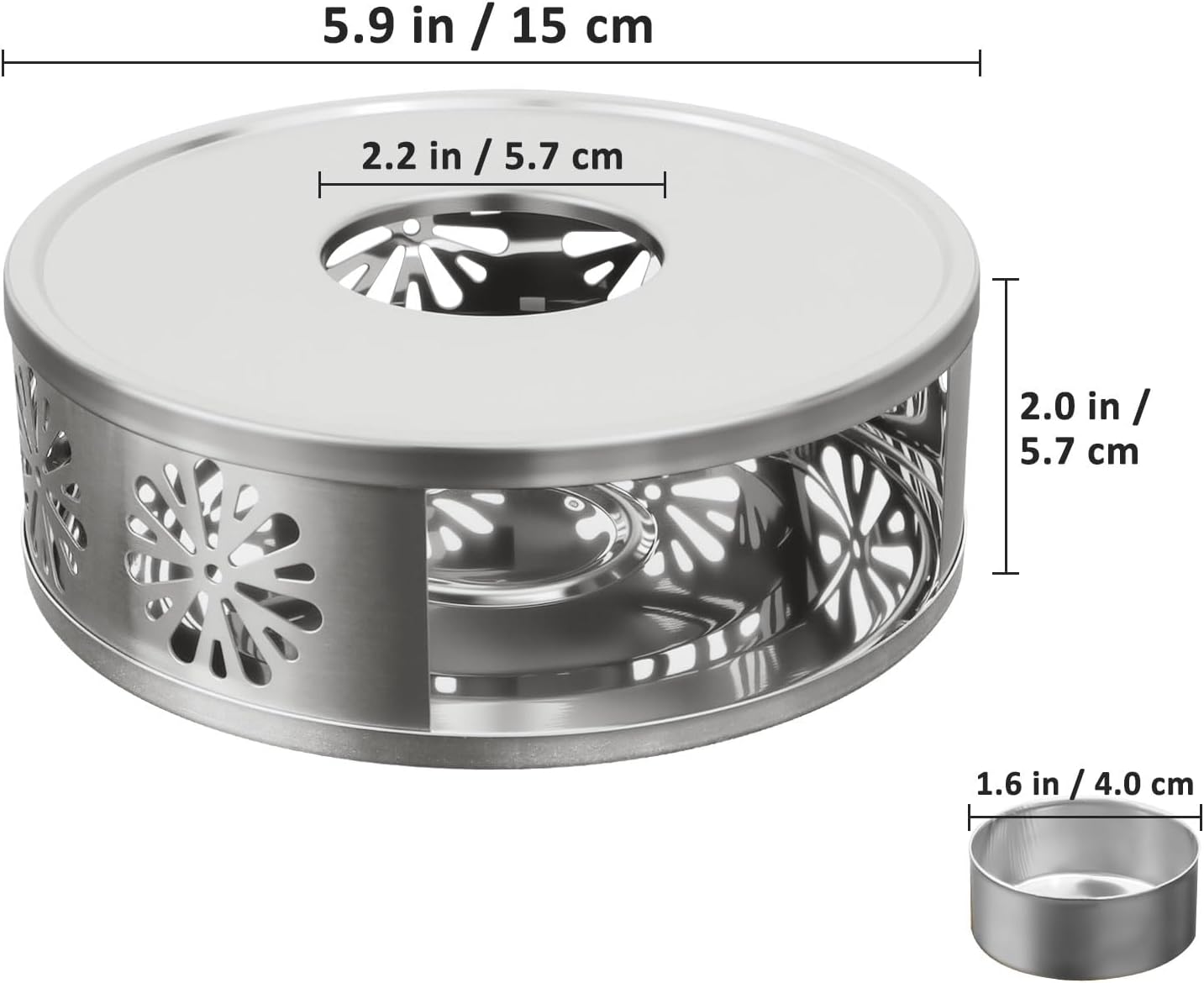 Tea Warmer Petals Silhouette, Silver Brushed Stainless Steel | Teapot Warmer Includes 1 Tealight Holder