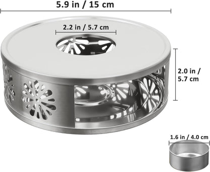Tea Warmer Petals Silhouette, Silver Brushed Stainless Steel | Teapot Warmer Includes 1 Tealight Holder